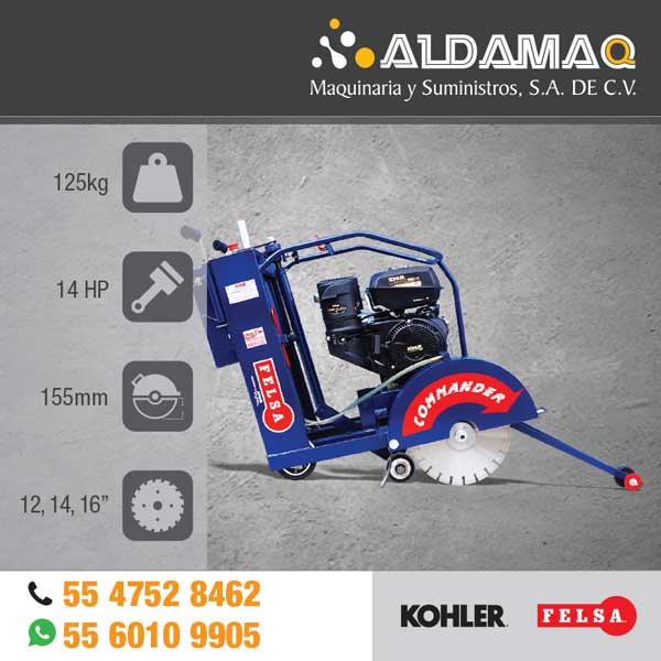 cortadora concreto felsa commander Kohler 14 HP aldamaq