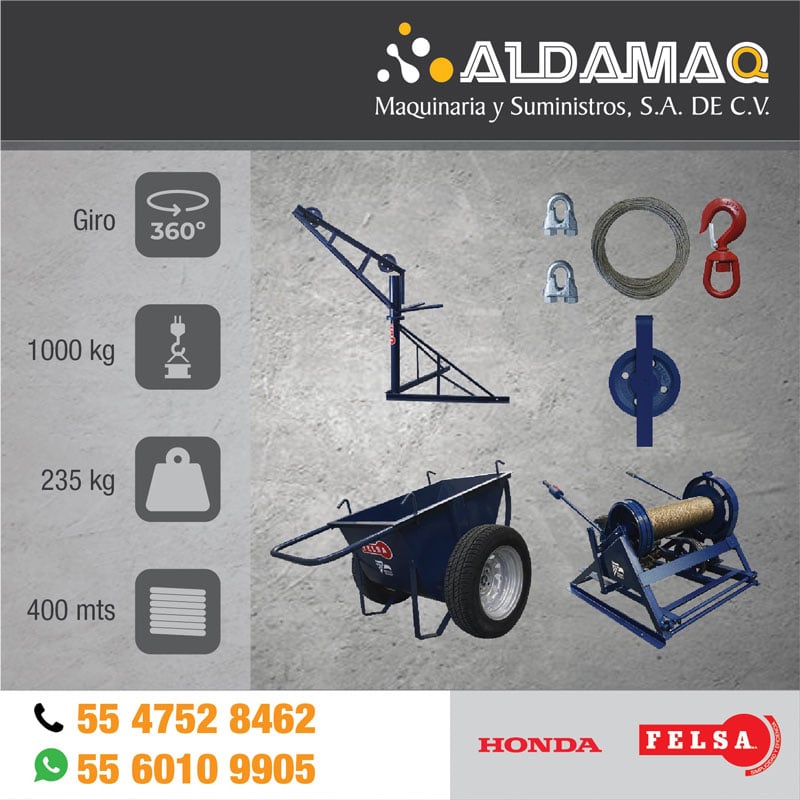 Malacate Felsa F1000 1 Tonelada Gasolina Honda 13 HP